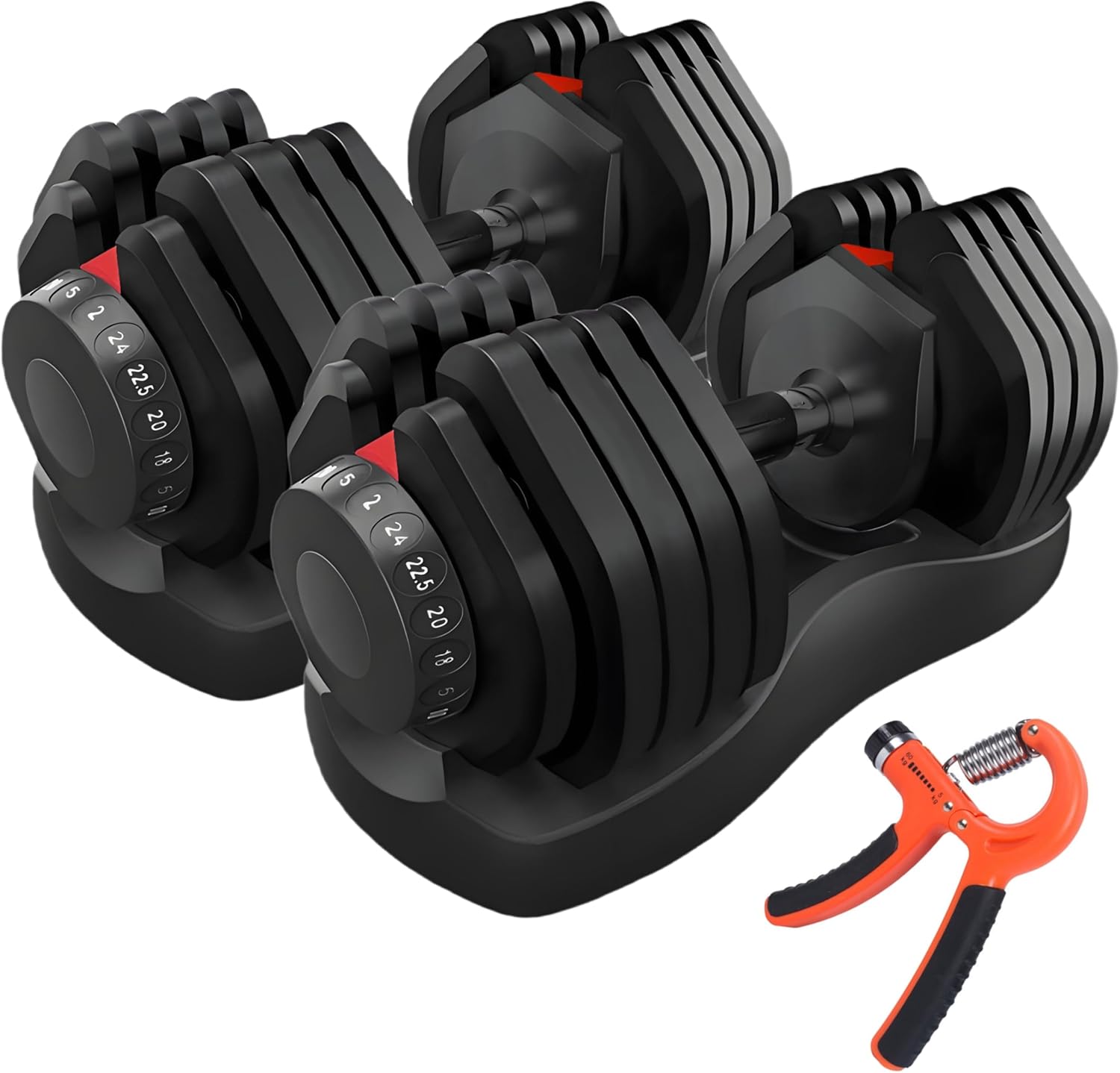 HAKENO 2x24/40kg Pair Adjustable Dumbbell 15 Weight in 1 with Fast Automatic Adjustable and Weight Plate for Body Workout Home Gym dumbbell（Include 2 Dumbbells + 2 Hand Gripper)